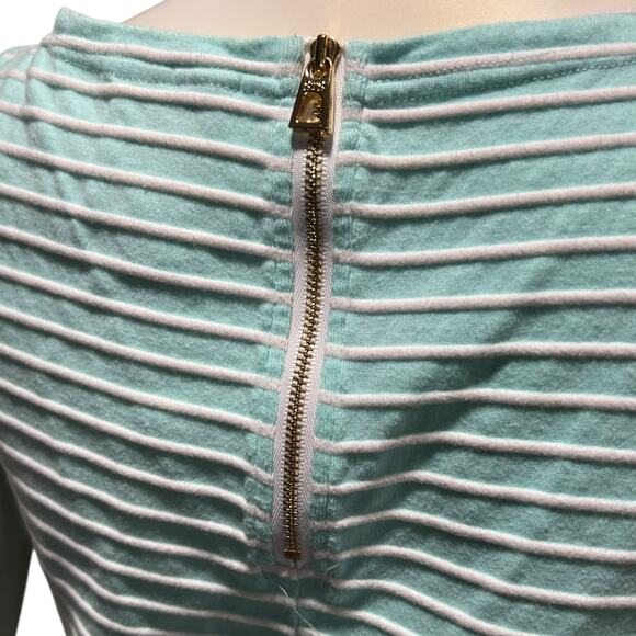 Sail to Sable Size S Aqua White Striped Ruffle Hem Shift Dress - Picture 6 of 9